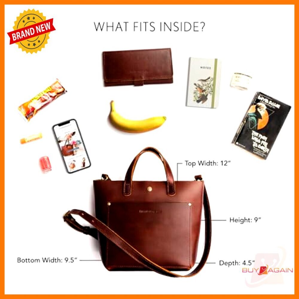 Mini Leather Crossbody Tote Bag with Snap Closure & Outside Pocket - Picture 4 of 7